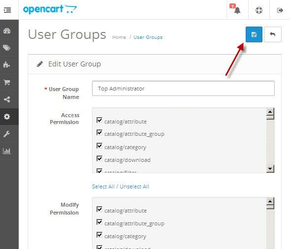 Steps to upgrade your OpenCart based website- Edit the Top Administrator group | Velsof