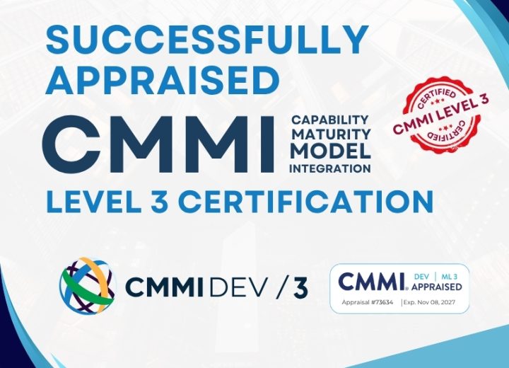CMMI Level 3 Certification awarded to Velocity Software Solutions Pvt. Ltd., recognizing defined and standardized development processes