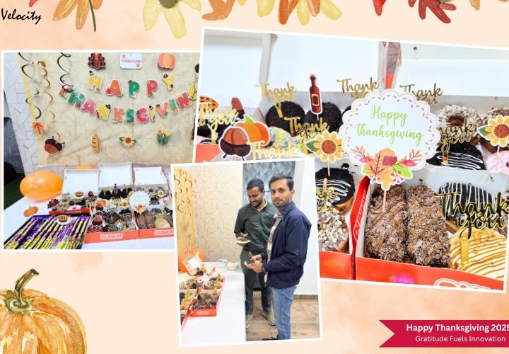 Velocity Software Pvt. Ltd. staff participating in Thanksgiving activities and enjoying the office event