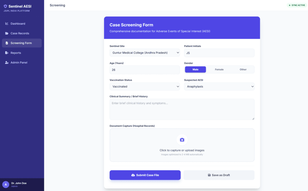 Sentinel Surveillance Application for Adverse Events of Special Interest (AESI)