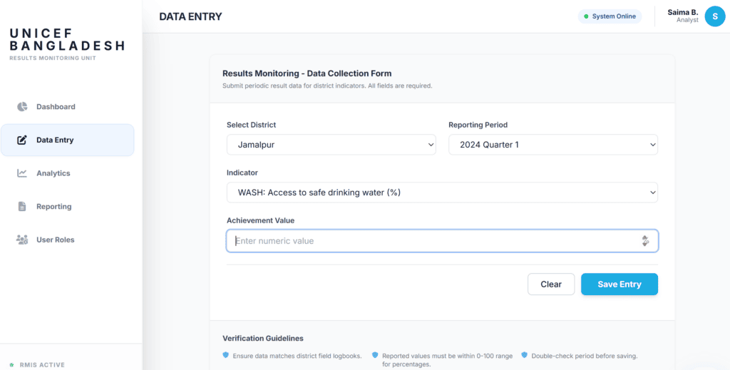 UNICEF Bangladesh - Results Monitoring Unit (RMU) Web-Based System