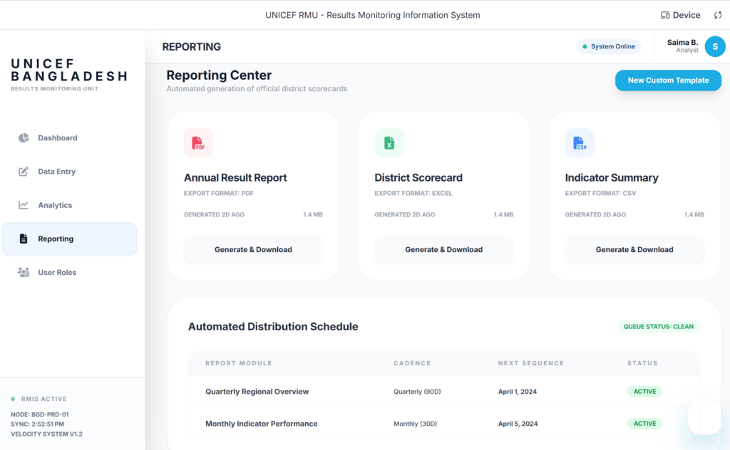 UNICEF Bangladesh - Results Monitoring Unit (RMU) Web-Based System