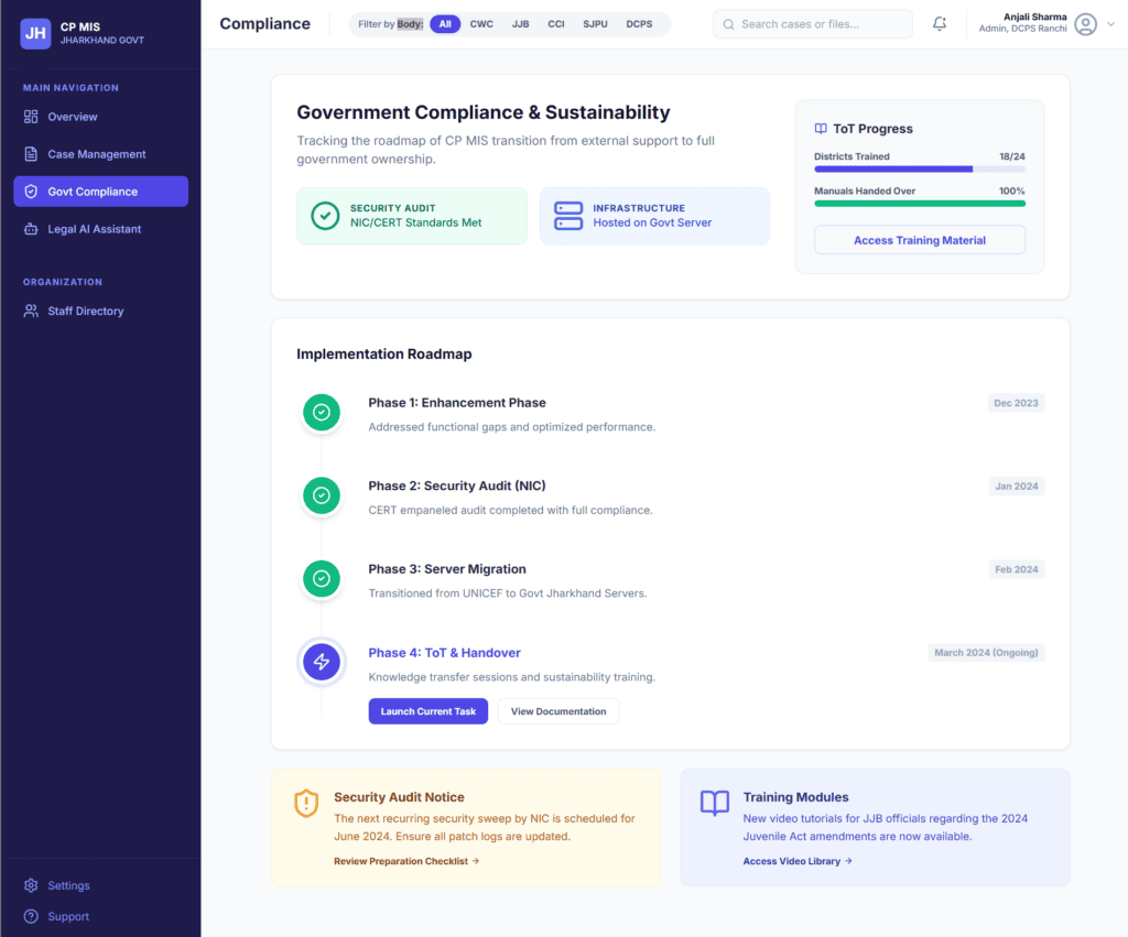 UNICEF Jharkhand - Child Protection MIS Enhancement & Government Server Migration