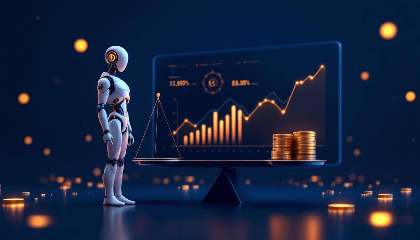 AI agent ROI dashboard with charts and balance scale