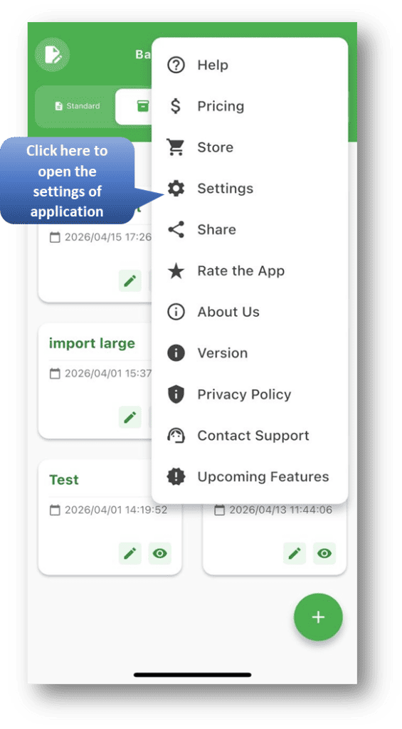 Barcode to Sheet: Click “Settings” to Open the Application Settings