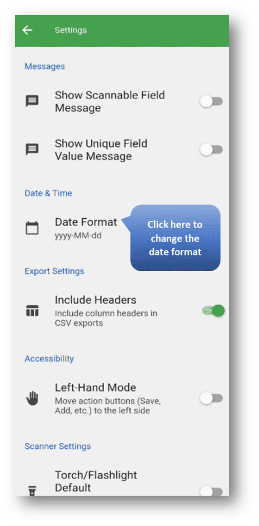 Barcode to Sheet – Choose the Date Format for Export History
