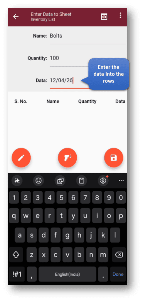 Barcode to Sheet: Standard Module (Entering Data Manually into a Sheet)