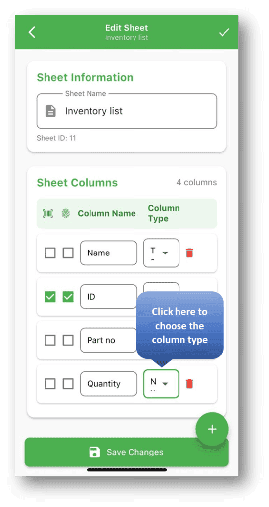 Barcode to Sheet – Pro Module: Assigning Column Type as Calculated