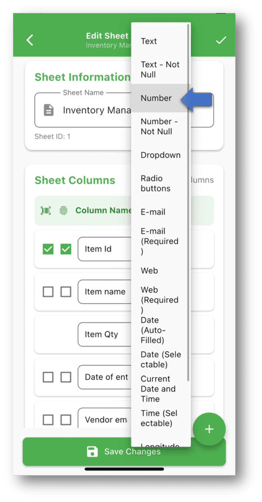 Barcode to Sheet: Pro Module (Column Type assignment)