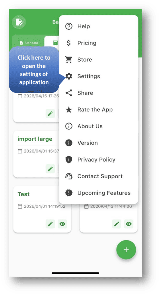 Barcode to Sheet – More Options: Click “Settings” to Open the Torch Flashlight Settings