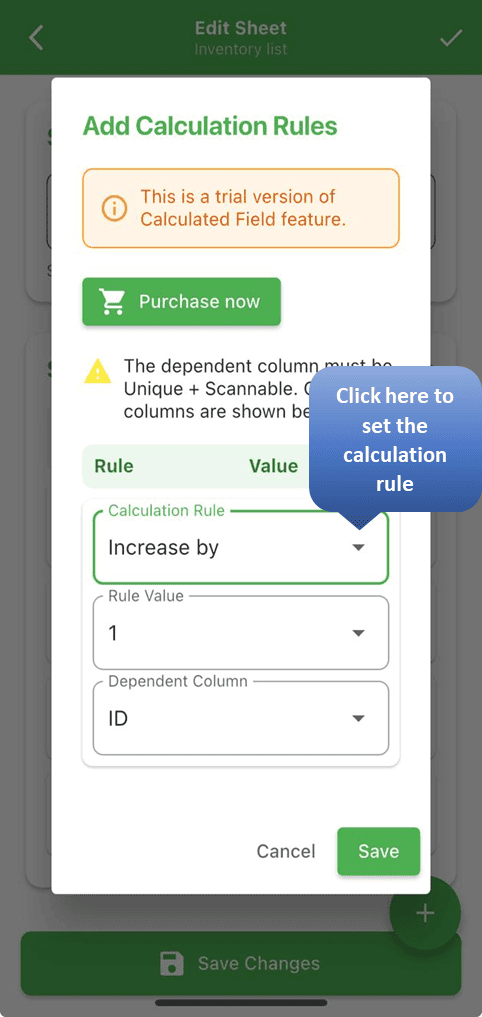 Barcode to Sheet – Pro Module: Setting Calculation Rules